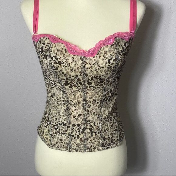 Women's Flirty Hot Pink Lace & Animal Print Coquette Corset Size Large - Picture 14 of 16